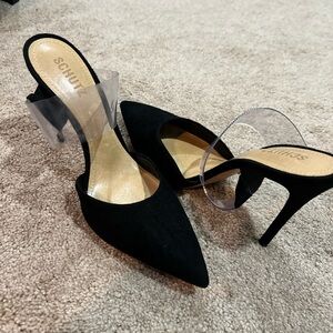 schutz black suede heels